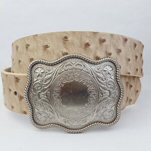 Western-Inspired Buckle w. Ostrich Printed Belt